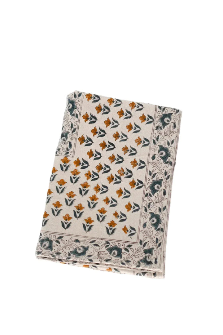 Grace Floral Block Print Tablecloth - Maple Village Lane