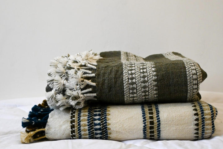 Handwoven Vintage Bhujodi Bed Throw Textured Black