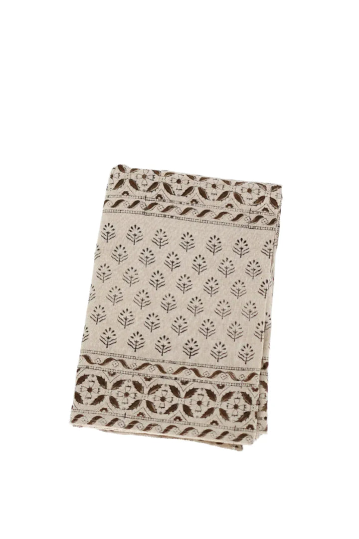 Brown Floral Block Print Tablecloth
