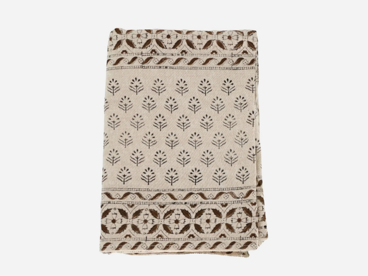 Brown Floral Block Print Tablecloth