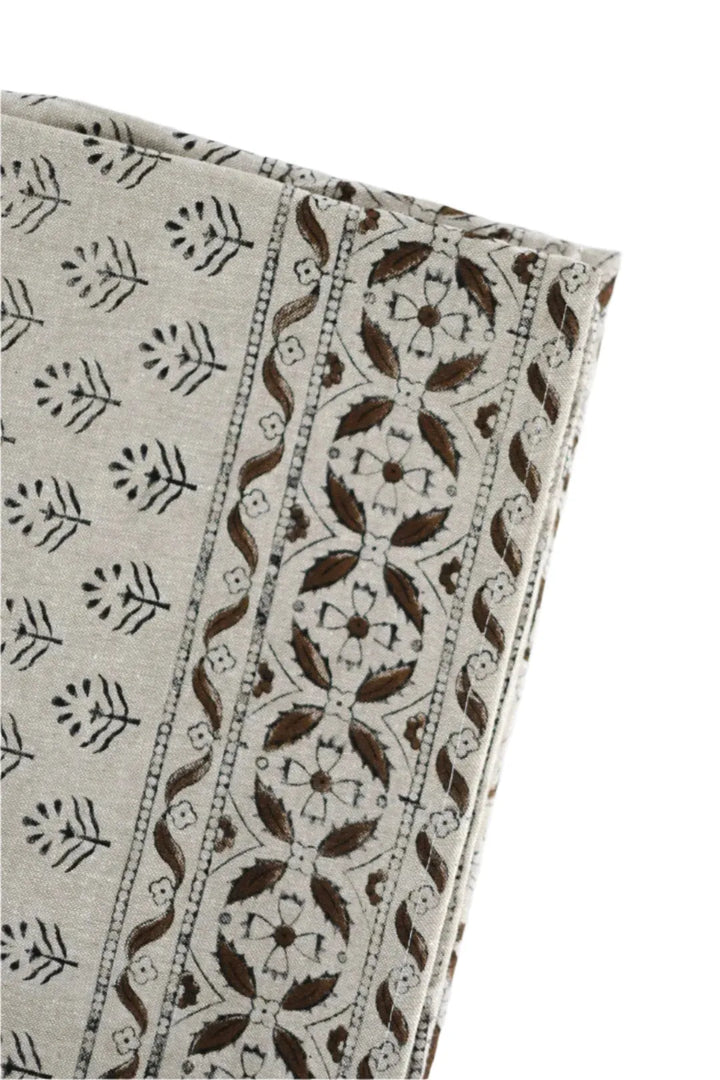 Brown Floral Block Print Tablecloth