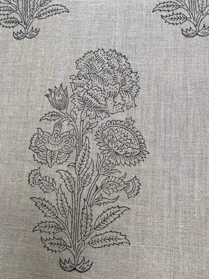 Handloom Linen Fabric - Flower Outline block print fabric - best for Upholstery , cushion cover , sofa/chair cover , and other crafts - Maple Village Lane