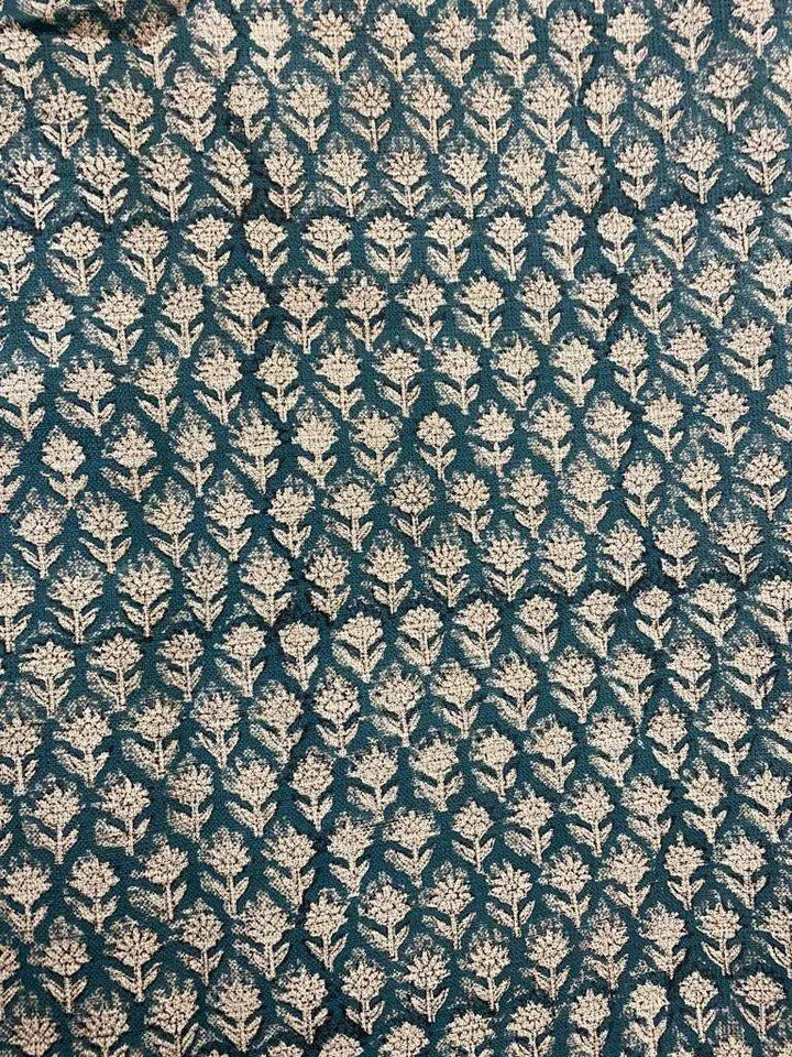 Tulsi Buti With Outline Block Print Handloom Linen Upholstery Fabric - Maple Village Lane