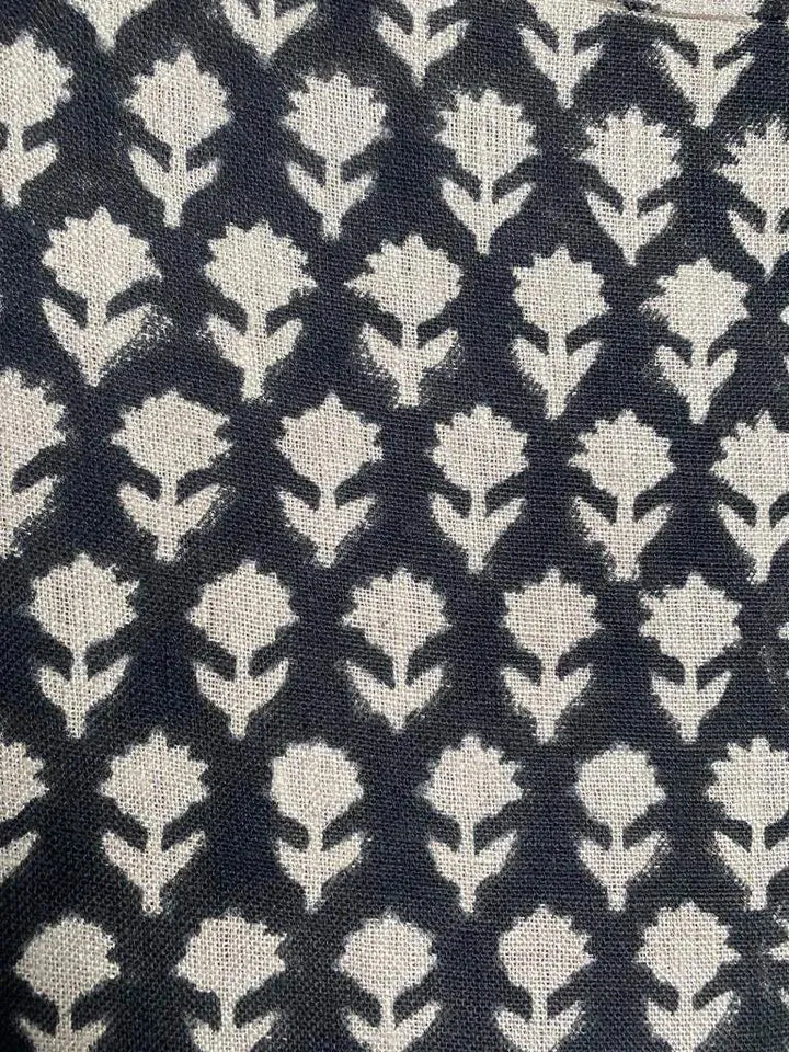 Tulsi Buti With Outline Block Print Handloom Linen Upholstery Fabric - Maple Village Lane