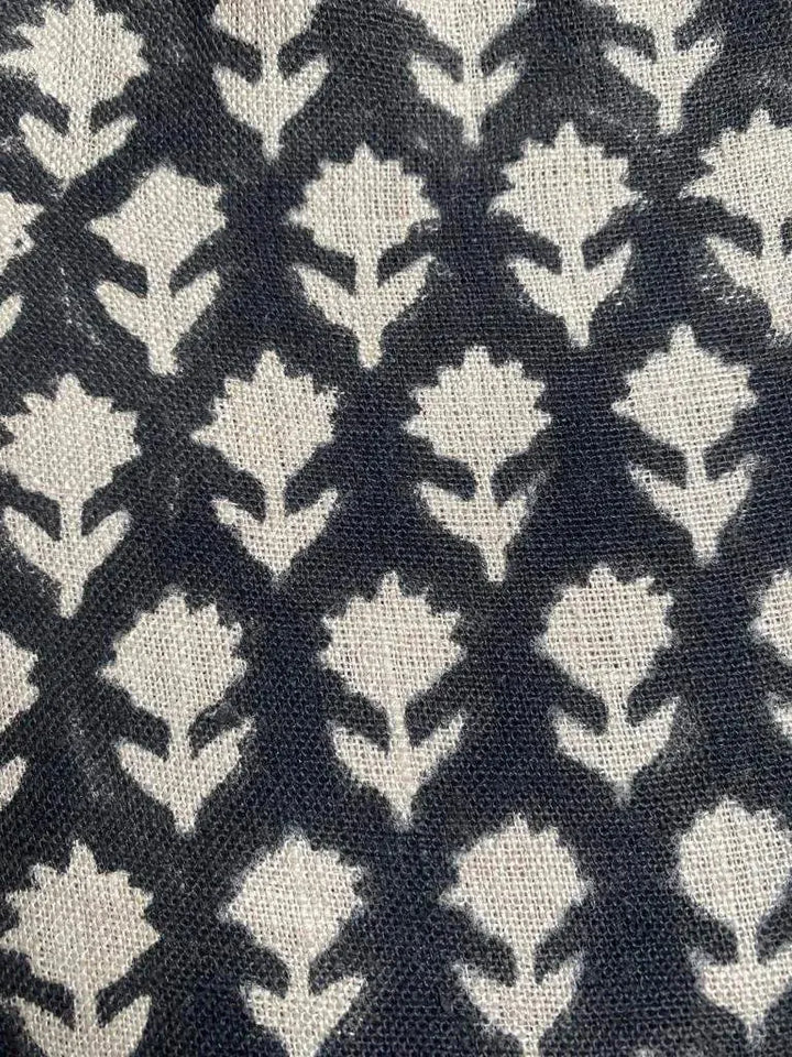 Tulsi Buti With Outline Block Print Handloom Linen Upholstery Fabric - Maple Village Lane