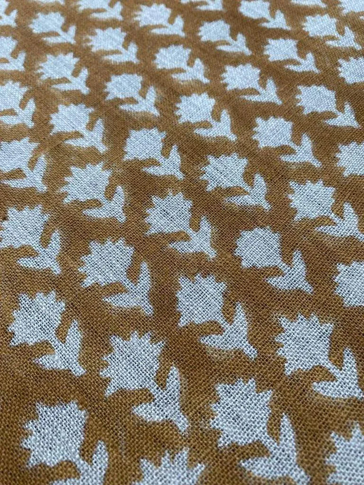 Tulsi Buti With Outline Block Print Handloom Linen Upholstery Fabric - Maple Village Lane