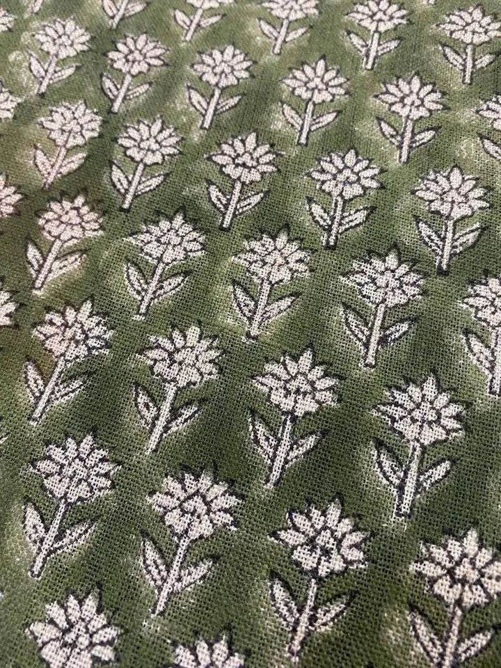 Tulsi Buti With Outline Block Print Handloom Linen Upholstery Fabric - Maple Village Lane