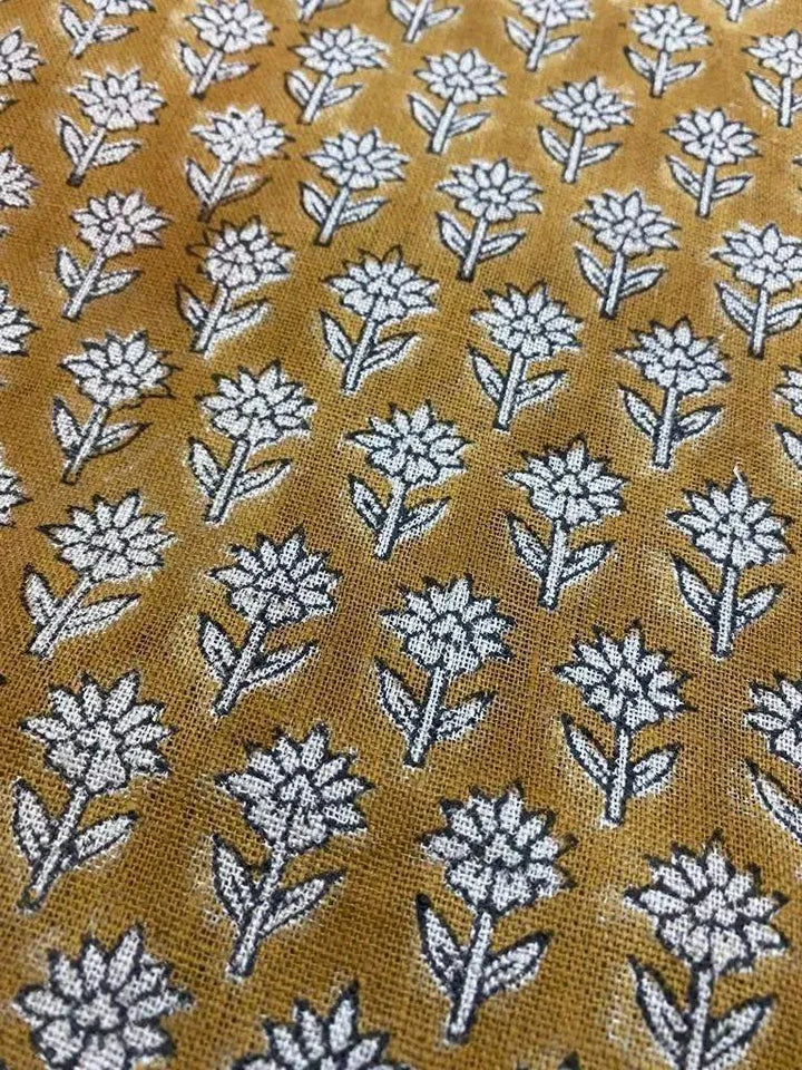 Tulsi Buti With Outline Block Print Handloom Linen Upholstery Fabric - Maple Village Lane