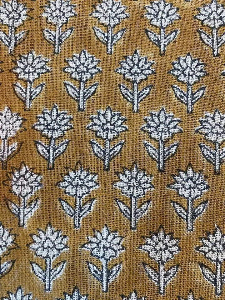 Tulsi Buti With Outline Block Print Handloom Linen Upholstery Fabric - Maple Village Lane