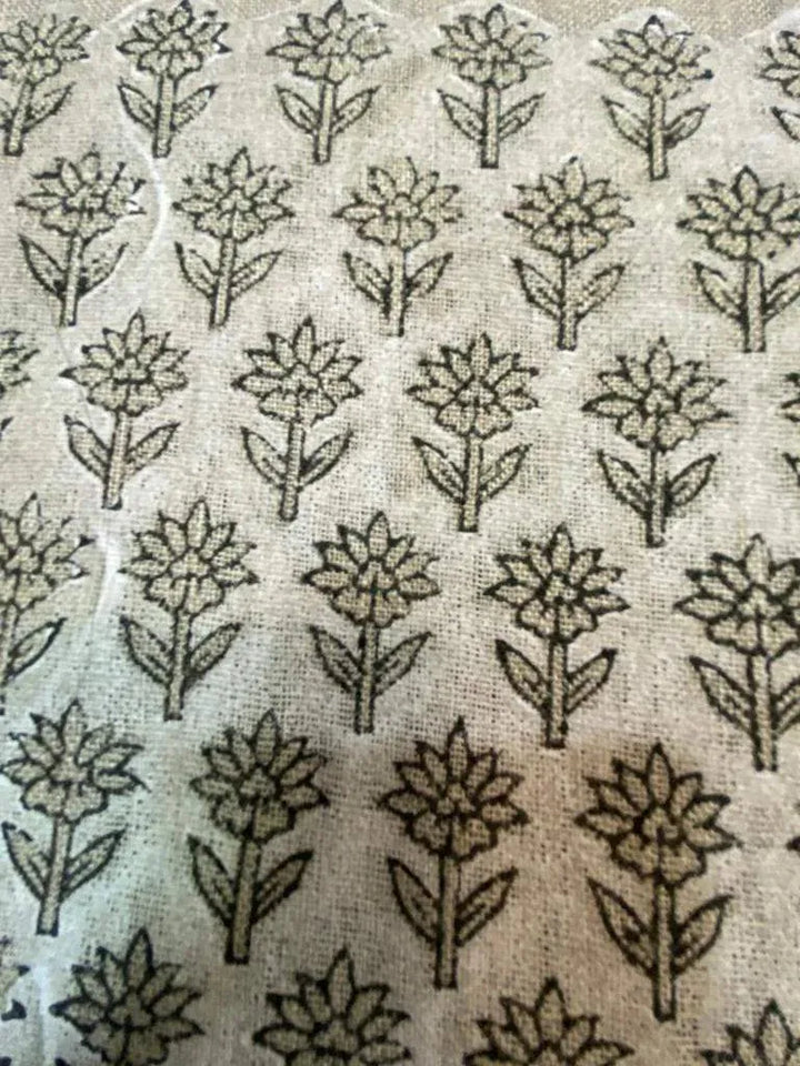 Tulsi Buti With Outline Block Print Handloom Linen Upholstery Fabric - Maple Village Lane