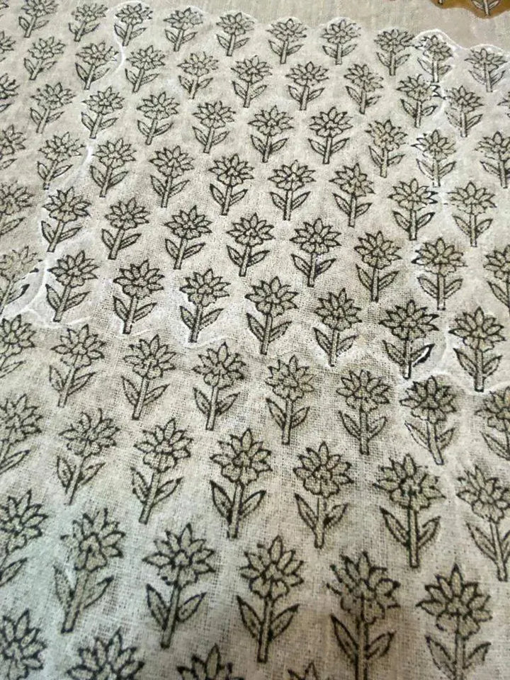 Tulsi Buti With Outline Block Print Handloom Linen Upholstery Fabric - Maple Village Lane