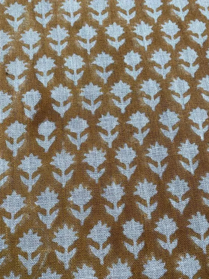 Tulsi Buti With Outline Block Print Handloom Linen Upholstery Fabric - Maple Village Lane