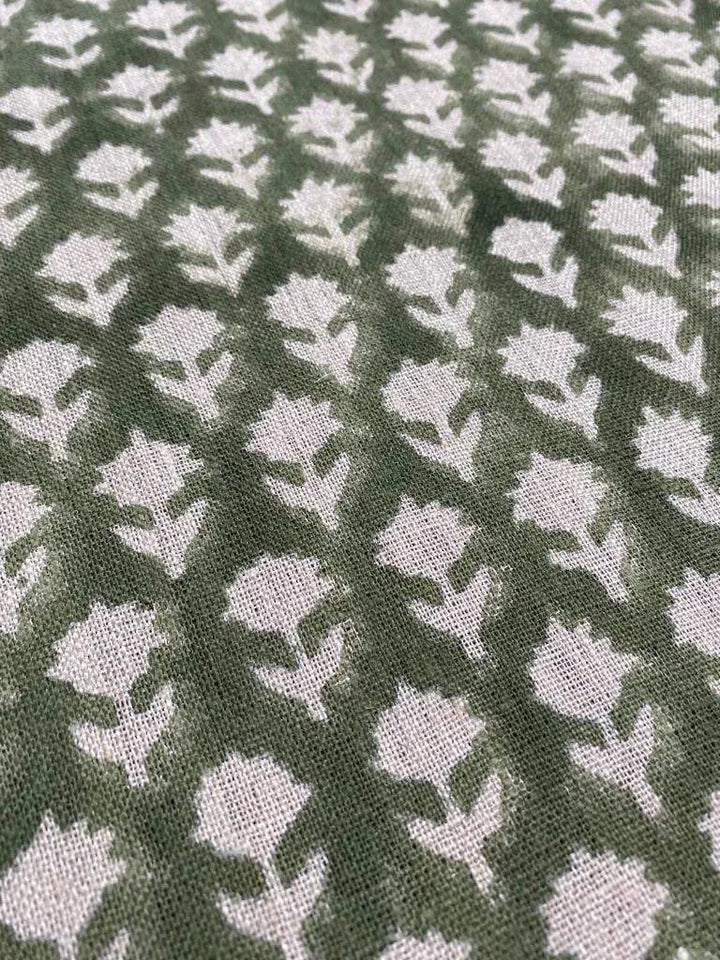 Tulsi Buti With Outline Block Print Handloom Linen Upholstery Fabric - Maple Village Lane