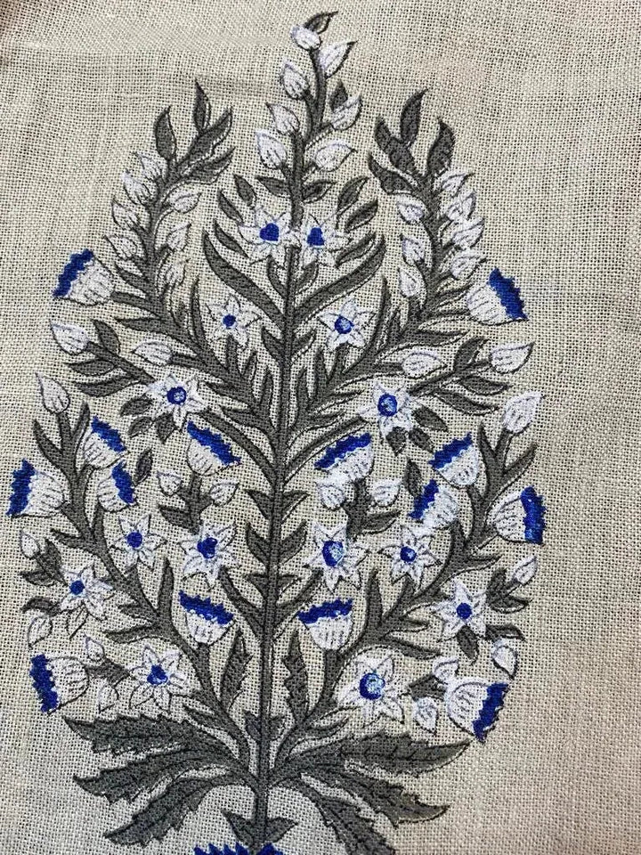 Flower Heavy linen fabric designer Indian hand block print heavy fabric pillowcases thick linen upholstery block printing art table - Maple Village Lane
