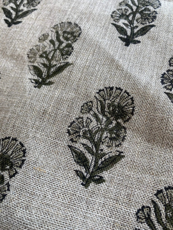 58" inches Wide Block Print Handloom Linen Fabric Upholstery Fabric, Pillow Cover Fabric, Curtains ,Craft Use Fabric, Home Decor fabric, - Maple Village Lane