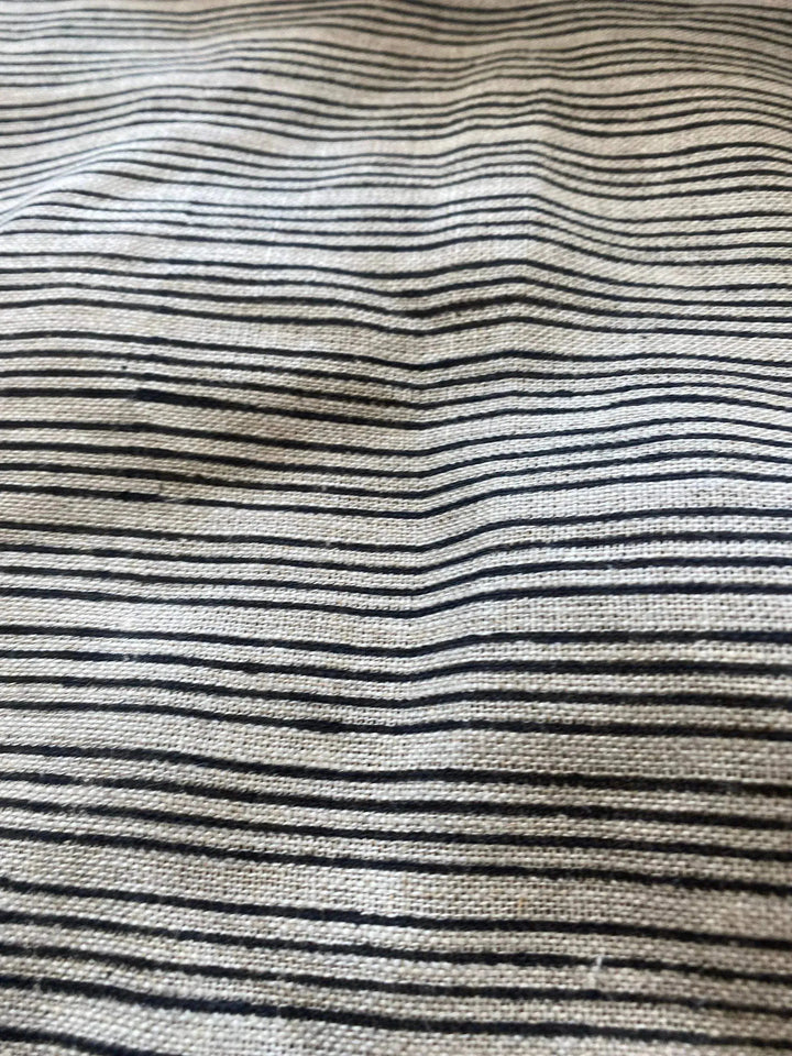 Natural Block Multistriped Heavy Linen Fabric for Upholstery - Maple Village Lane
