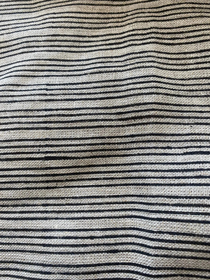 Natural Block Multistriped Heavy Linen Fabric for Upholstery - Maple Village Lane
