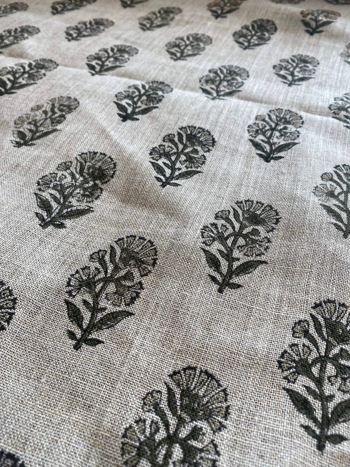 58" inches Wide Block Print Handloom Linen Fabric Upholstery Fabric, Pillow Cover Fabric, Curtains ,Craft Use Fabric, Home Decor fabric, - Maple Village Lane