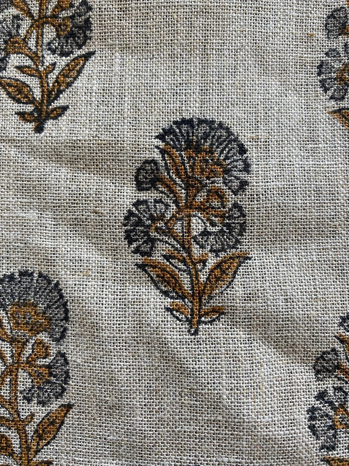 Illiana Wide Block Print Handloom Linen Fabric For Upholstery - Maple Village Lane