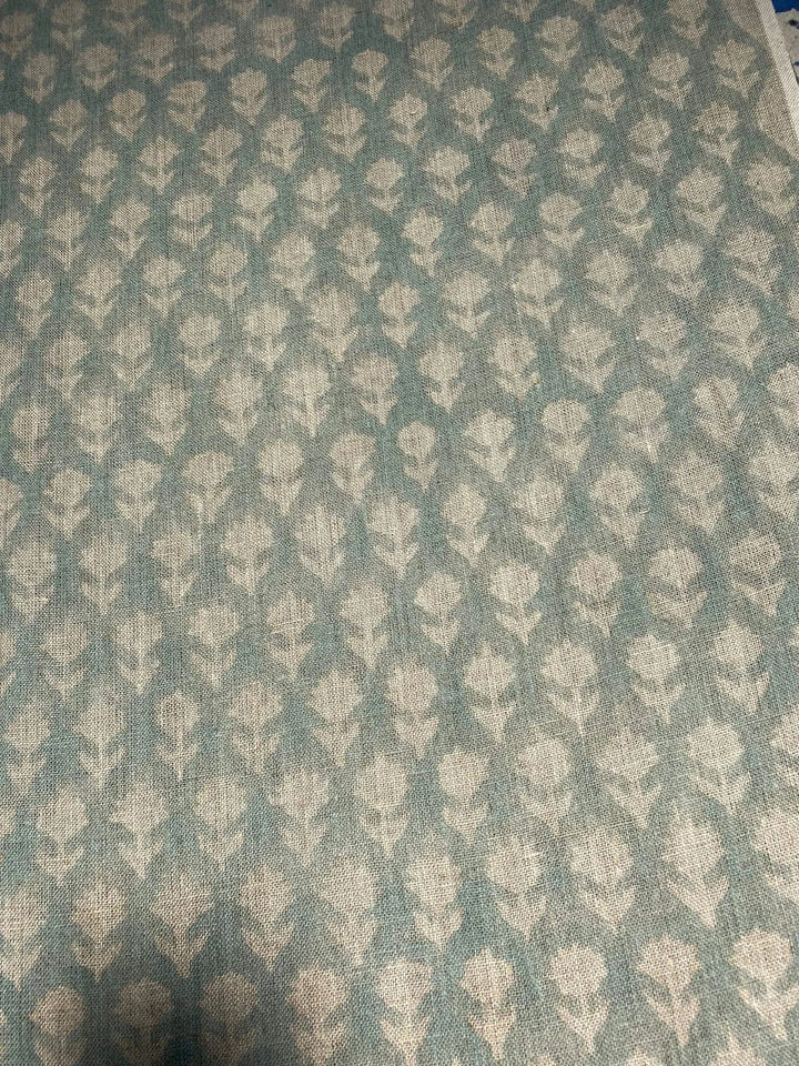 Tulsi Buti With Outline Block Print Handloom Linen Upholstery Fabric - Maple Village Lane