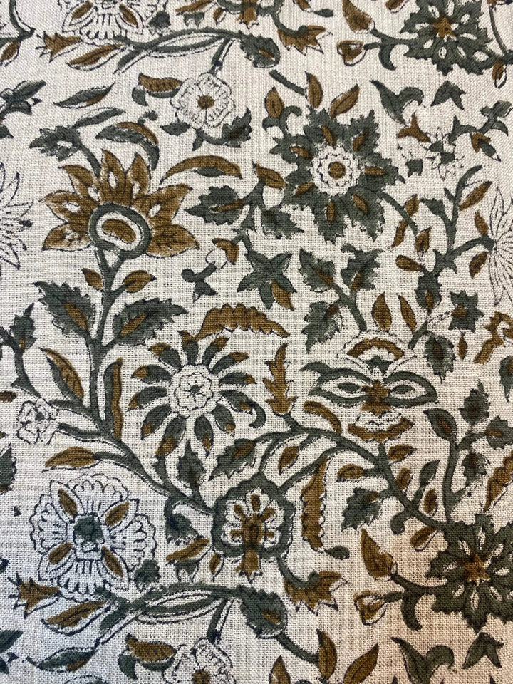 Lauren Hand Block Printed Designer Linen Fabric For Home Decor, Upholstery, Curtain - Maple Village Lane