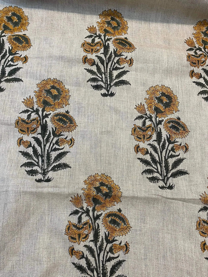 58" inches Hand Block Printed Linen Fabric , Home Decor Best Linen Fabric for decor, pillows ,upholstery, curtain - Maple Village Lane