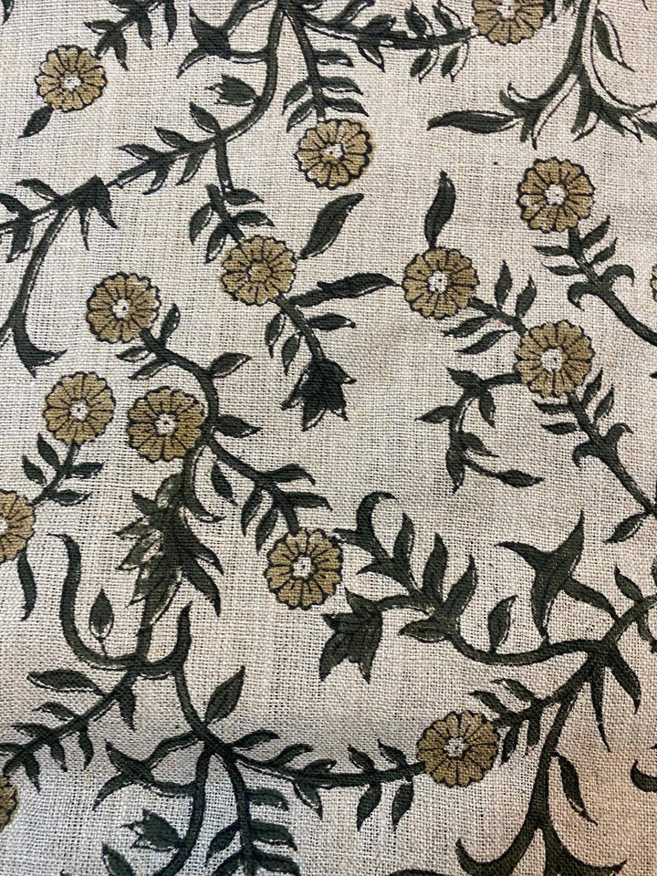 Maple Block Print Linen Designer Fabric for Upholstery, Curtains and more - Maple Village Lane