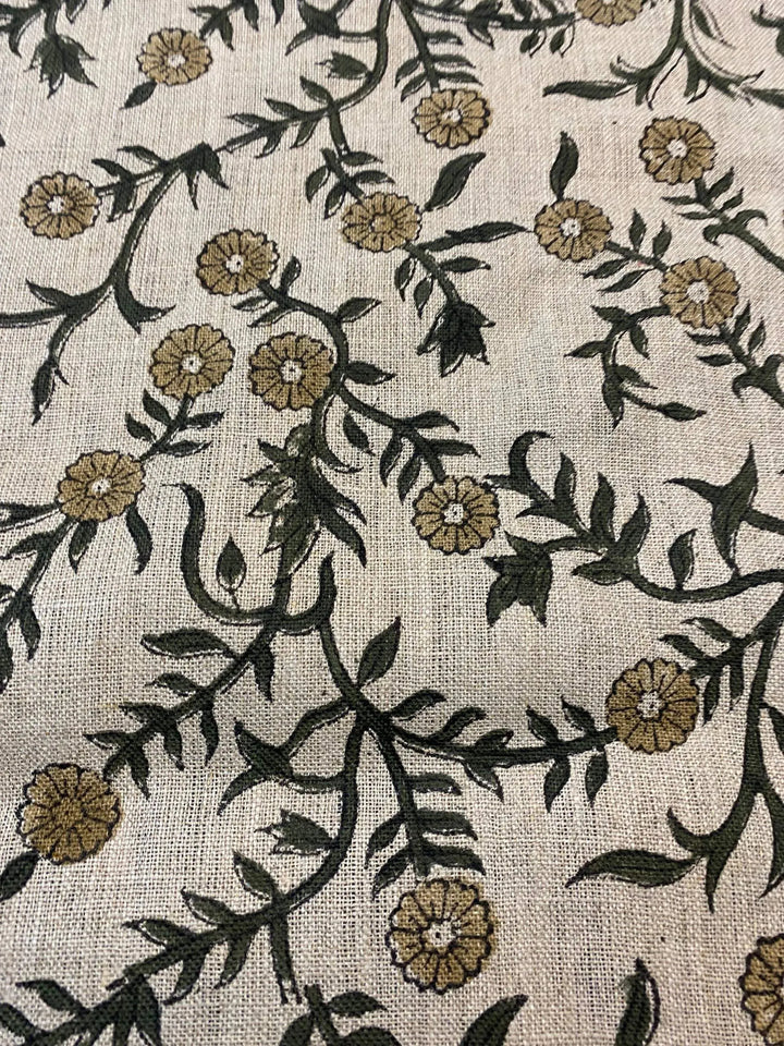 Maple Block Print Linen Designer Fabric for Upholstery, Curtains and more - Maple Village Lane