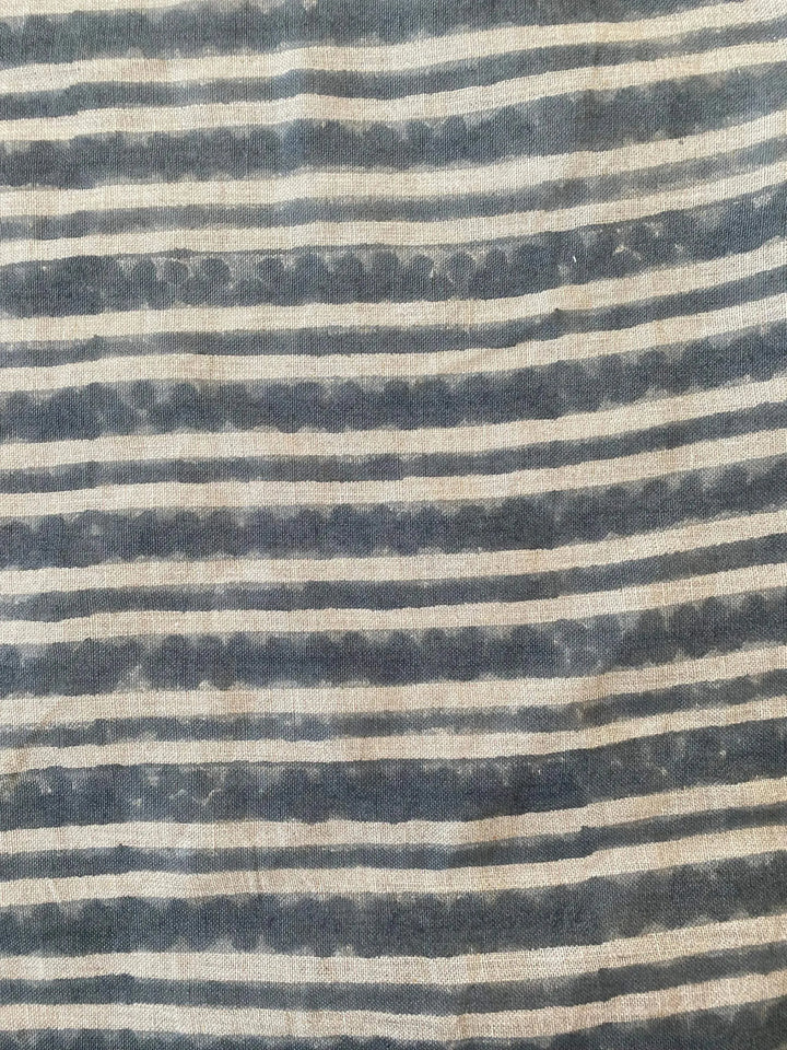 Natural Block Multistripes Heavy Linen Fabric for Upholstery - Teal Blue - Maple Village Lane