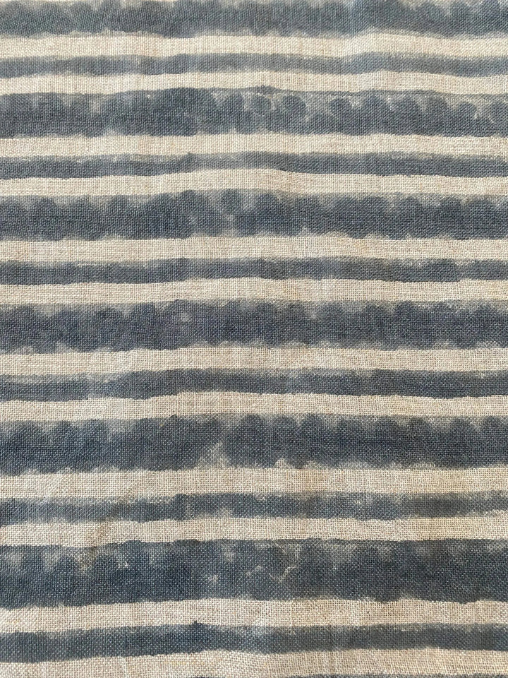 Natural Block Multistripes Heavy Linen Fabric for Upholstery - Teal Blue - Maple Village Lane