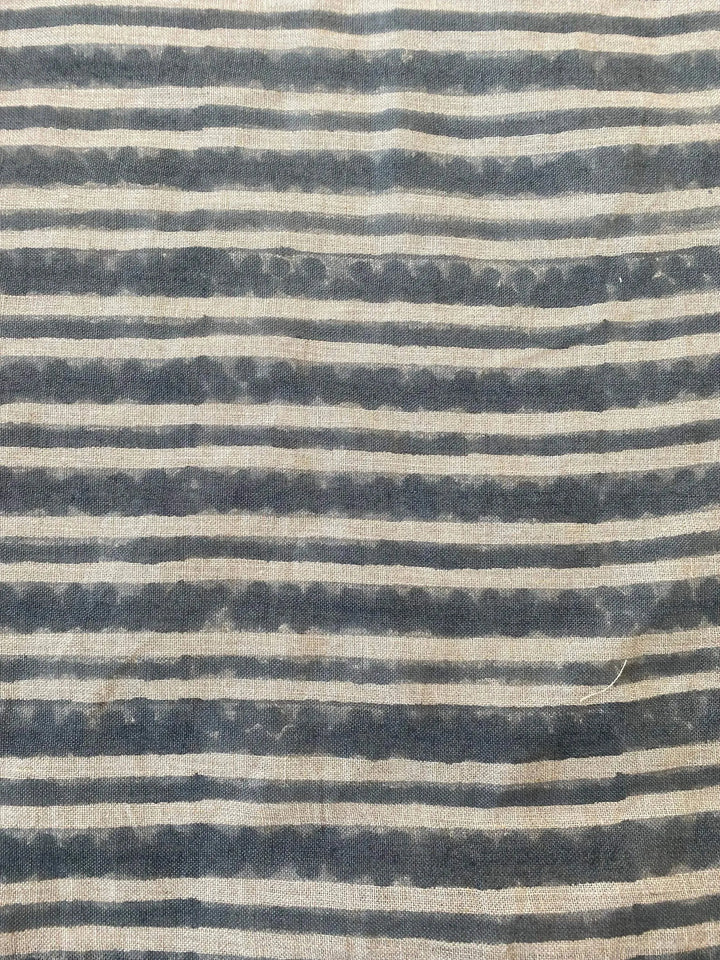Natural Block Multistripes Heavy Linen Fabric for Upholstery - Teal Blue - Maple Village Lane