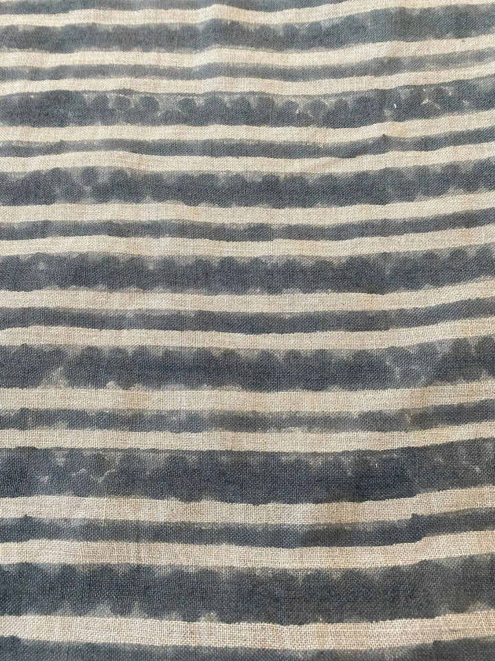 Natural Block Multistripes Heavy Linen Fabric for Upholstery - Teal Blue - Maple Village Lane