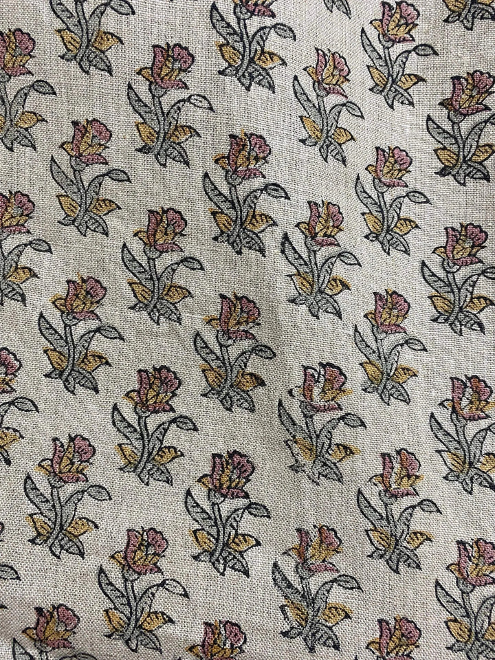 58" inches Hand Block Printed Linen Fabric , Home Decor Best Linen Fabric for decor, pillows ,upholstery, curtain - Maple Village Lane