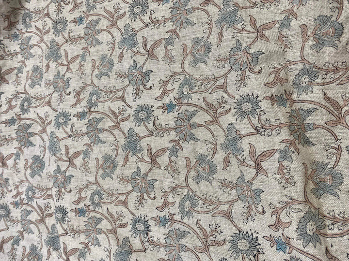 58" inches Hand Block Printed Linen Fabric , Home Decor Best Linen Fabric for decor, pillows ,upholstery, curtain - Maple Village Lane