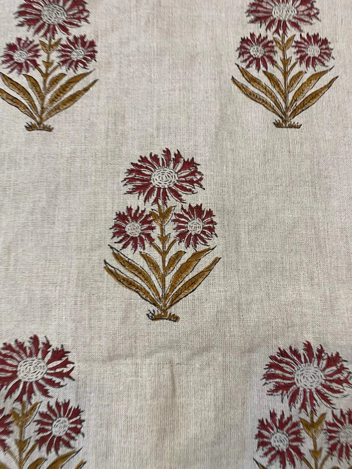 58" inches Hand Block Printed Linen Fabric , Home Decor Best Linen Fabric for decor, pillows ,upholstery, curtain - Maple Village Lane