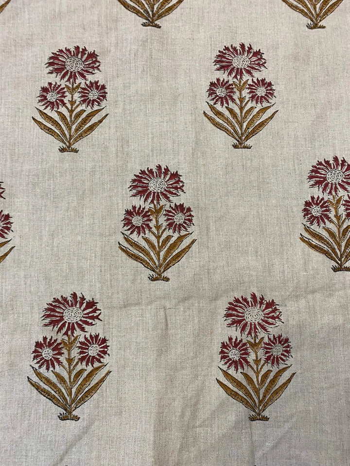 58" inches Hand Block Printed Linen Fabric , Home Decor Best Linen Fabric for decor, pillows ,upholstery, curtain - Maple Village Lane