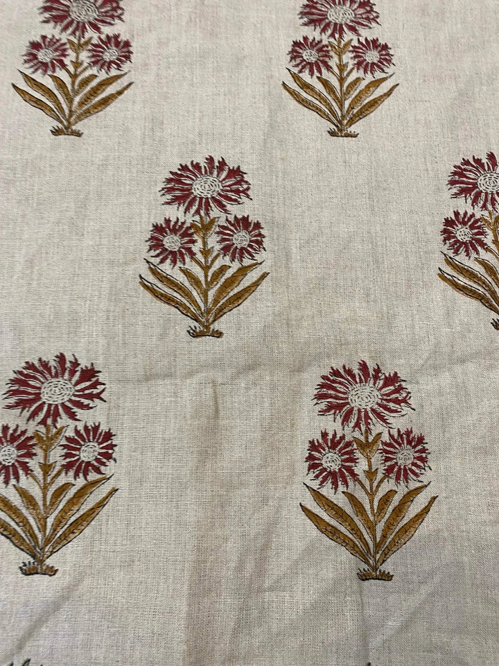 58" inches Hand Block Printed Linen Fabric , Home Decor Best Linen Fabric for decor, pillows ,upholstery, curtain - Maple Village Lane