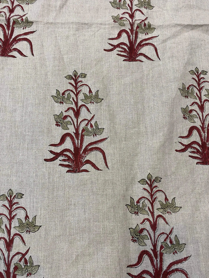 58" inches Hand Block Printed Linen Fabric , Home Decor Best Linen Fabric for decor, pillows ,upholstery, curtain - Maple Village Lane