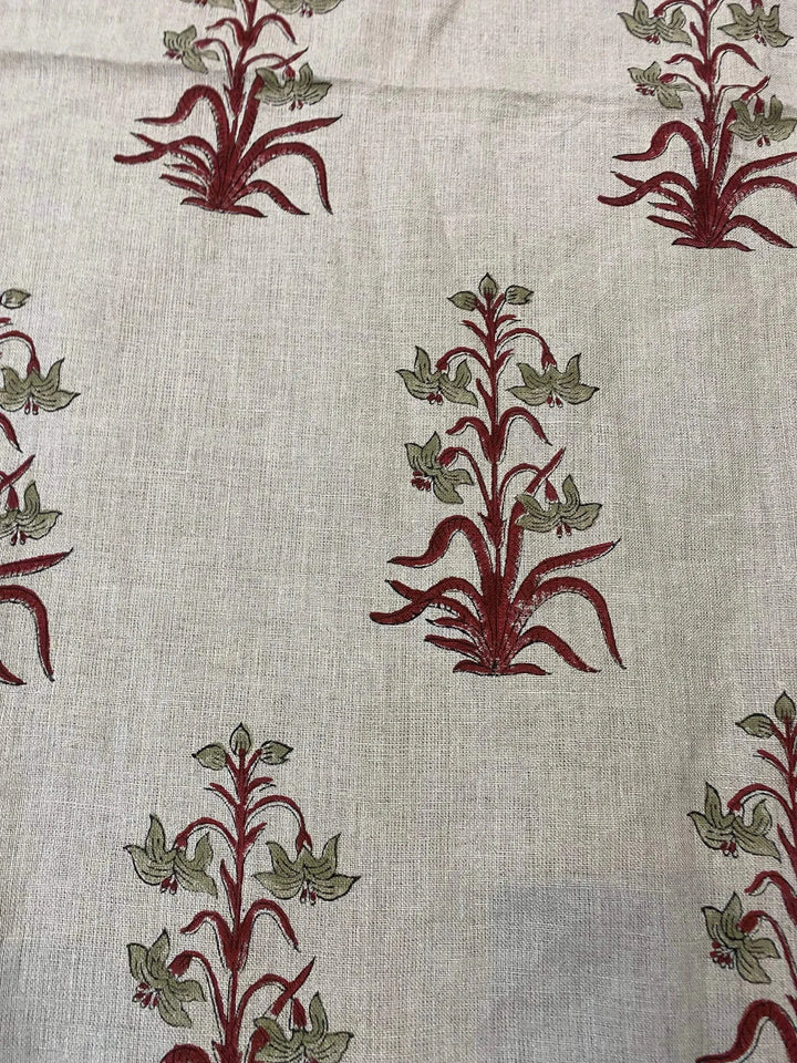 58" inches Hand Block Printed Linen Fabric , Home Decor Best Linen Fabric for decor, pillows ,upholstery, curtain - Maple Village Lane