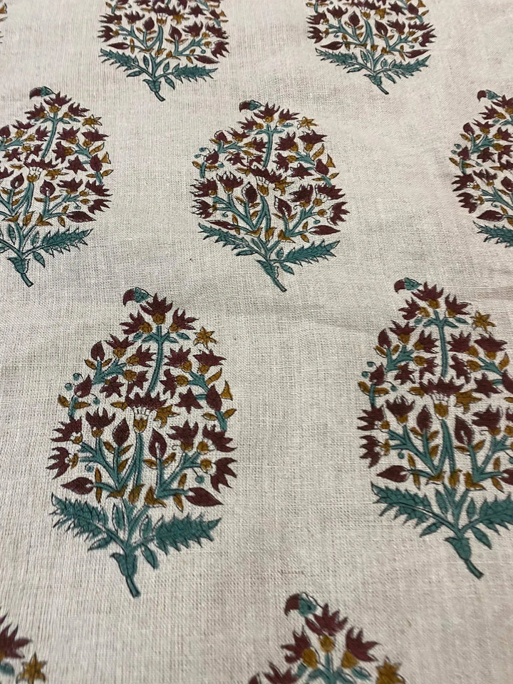 58" inches Hand Block Printed Linen Fabric , Home Decor Best Linen Fabric for decor, pillows ,upholstery, curtain - Maple Village Lane