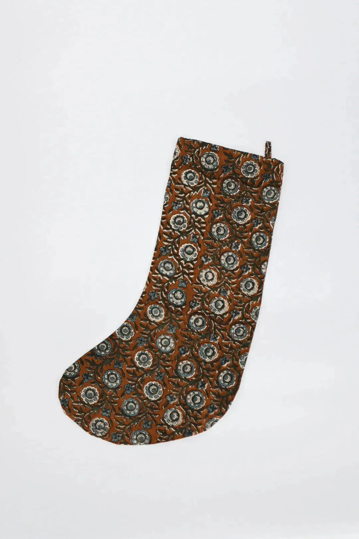 Earth Tones Floral Block Print Stocking - Maple Village Lane