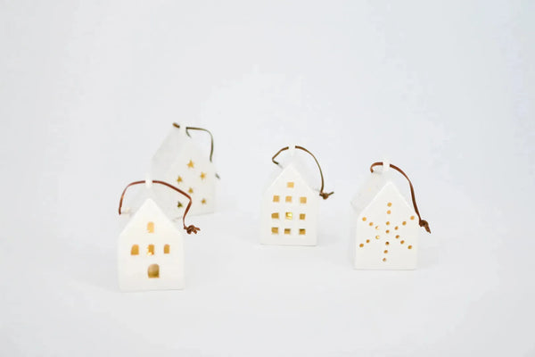 White Ceramic LED House Ornament, 4 Styles