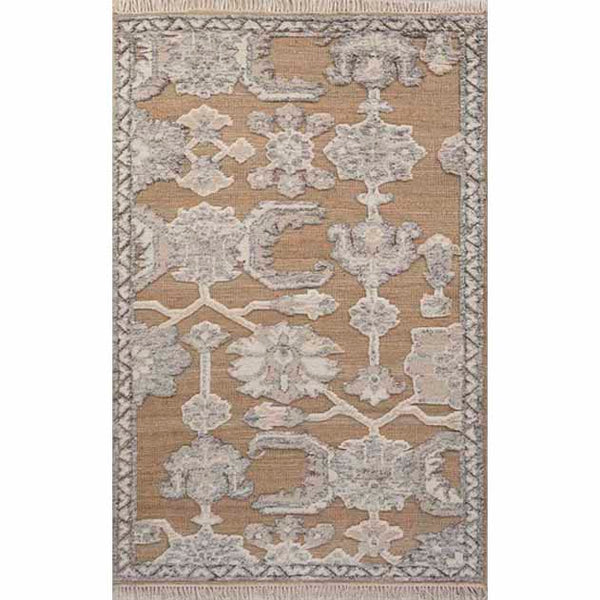 Decorative area rug with floral pattern on a plain background