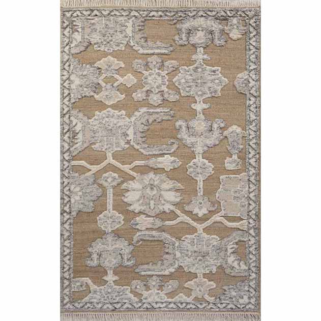 Decorative area rug with floral pattern on a plain background