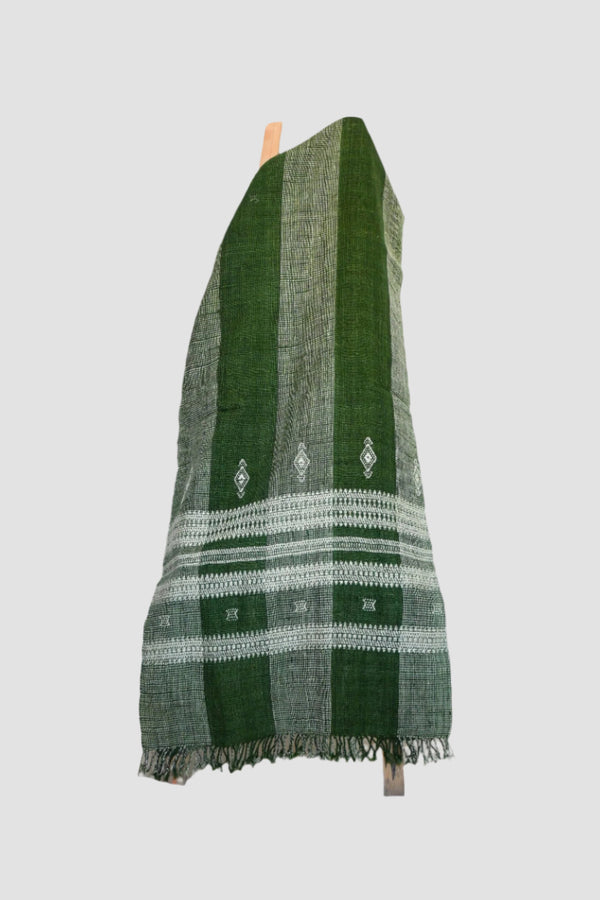 Handwoven Vintage Bhujodi Bed Throw -Forest Green - 54" x 102"