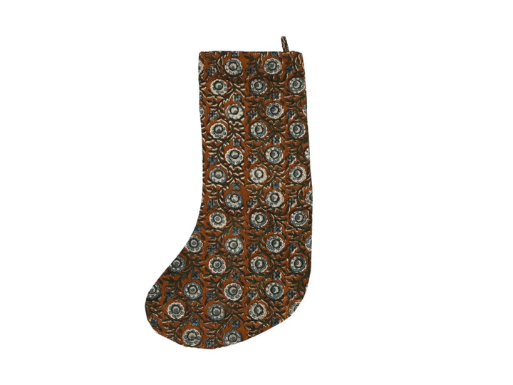 Earth Tones Floral Block Print Stocking - Maple Village Lane