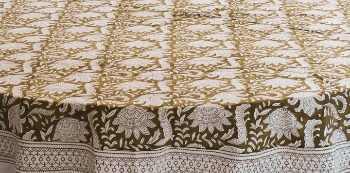 Ivy Floral Block Print Tablecloth - Maple Village Lane