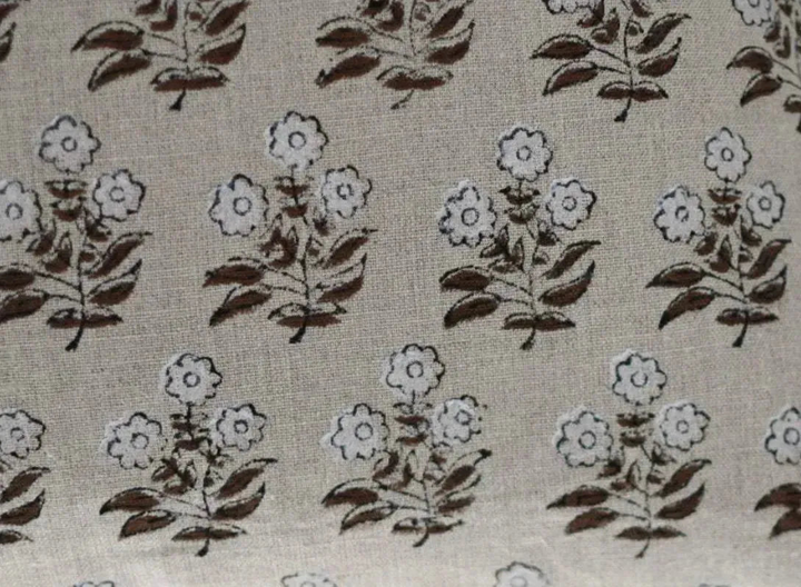 58" inches Hand Block Printed Linen Fabric , Home Decor Best Linen Fabric for decor, pillows ,upholstery, curtain - Maple Village Lane