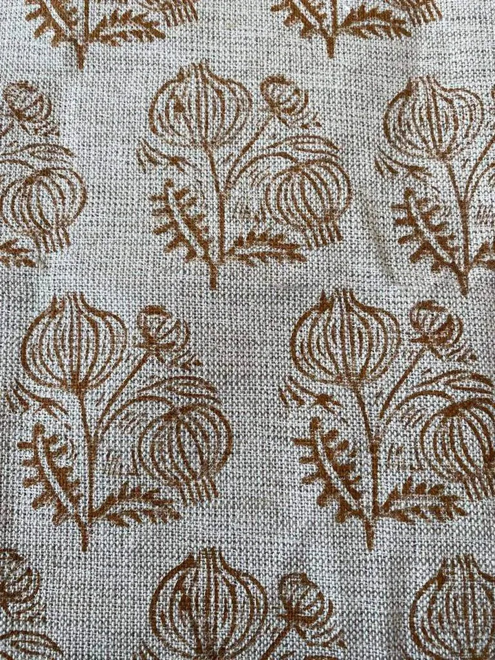 Jessy Big Flower Block Print Handloom Thick Linen Fabric for Upholstery - Maple Village Lane