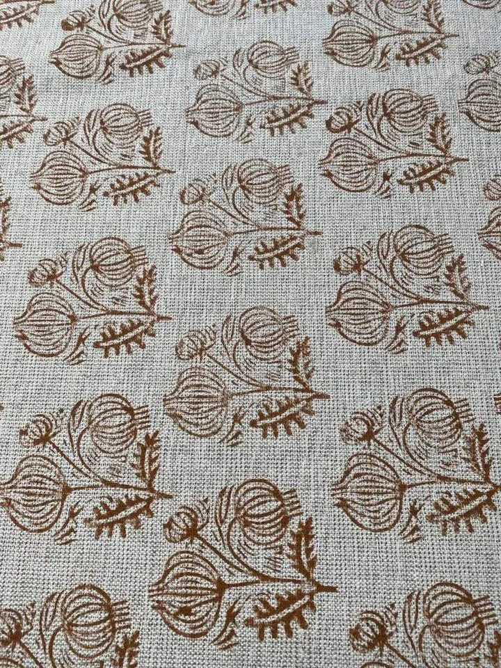 Jessy Big Flower Block Print Handloom Thick Linen Fabric for Upholstery - Maple Village Lane